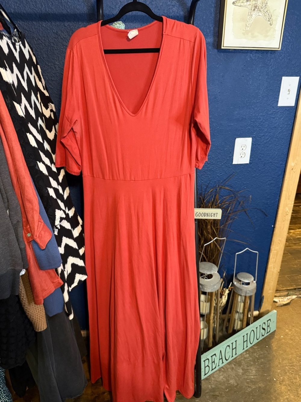 Acting Pro Coral Red V-Neck Maxi Dress